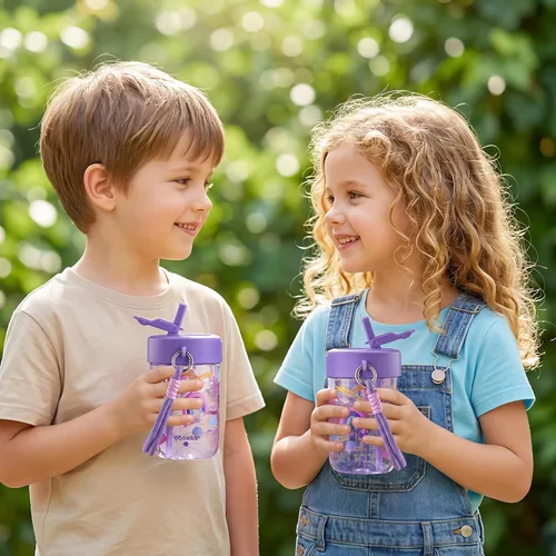 Vista 2 de GOSWAG Botella de agua para niños de 16 onzas con tapa con popote, botella Sueño estrellado