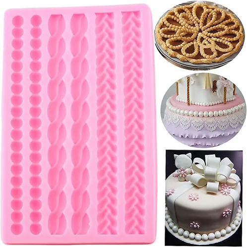 Vista 4 de 3D Pearl Knit Rope Molde de silicona Molde de fondant Molde de pastel Frontera Decoración Moldes Gumpaste Cocina DIY Hornear Decoración Pastel