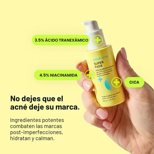 Vista 6 de Peach Slices - Suero de decoloración Super Fade para rostro (1.01 oz) - Manchas oscuras, hiperpigmentación, piel desigual - Suero de niacinamida