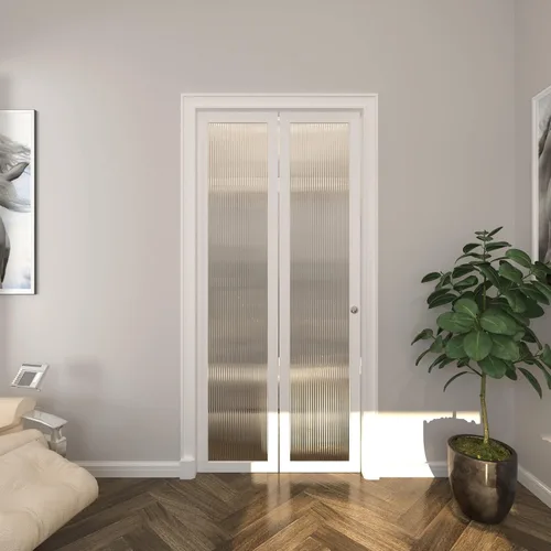 Vista 9 de BARNER HOME Puerta de armario, puertas plegables Full Lite con panel de vidrio estriado, fácil montaje, puertas plegables con kits de herrajes