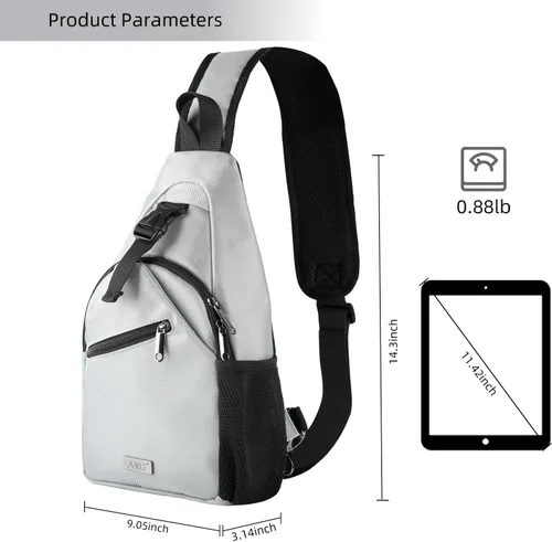 Vista 8 de AMJ Bolso bandolera para hombres y mujeres, mochila de hombro casual, mochila de pecho para senderismo y viajes