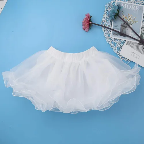 Vista 4 de Enagua de organza con volantes de 3 capas para niños, falda de flores, vestido de crinolina, boda, concurso de baile, deslizamiento