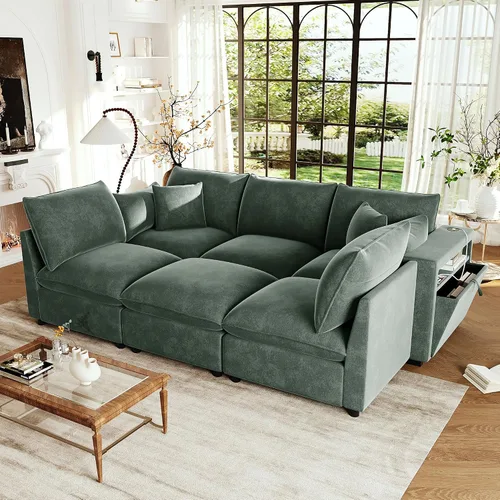 Vista 14 de JIVOIT Sofá modular modular de 93.7 pulgadas con otomana móvil, moderno en forma de U, sofá cama en forma de L con reposabrazos de almacenamiento
