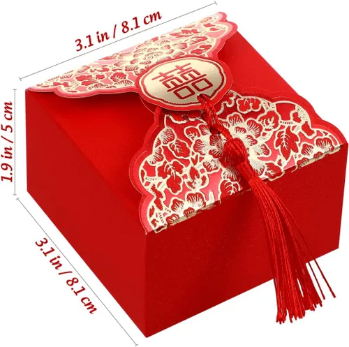 Vista 6 de Abaodam Cajas de dulces de boda chinas, 80 cajas de regalo chinas con borla para invitados, bolsa creativa de decoración de mesa para compromiso