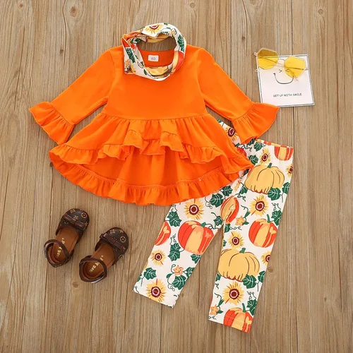 Vista 2 de Magic Park Toddler Baby Girl Thanksgiving Outfits Kids Girls Thanksgiving Pumpkin Clothes