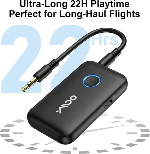 Vista 7 de YMOO Adaptador Bluetooth de avión para AirPods, transmisor Bluetooth receptor para TV, con aptX adaptativo y baja latencia, adaptador de audio
