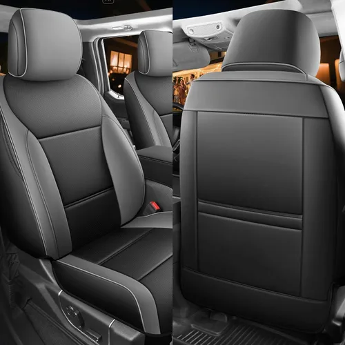 Vista 2 de Red Rain Fundas de cuero para asiento F150, ajuste personalizado para Ford F150 SuperCrew/CrewCab 2015 a 2025 XL XLT STX, camioneta pickup, juego