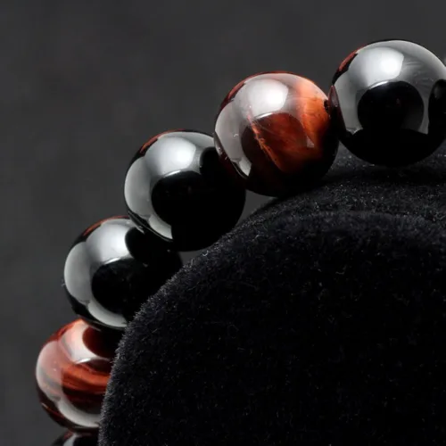 Vista 6 de Merdia - Pulsera elástica para hombre, diseño de ojo de tigre con cuentas de dragón y rey (plateado y amarillo)