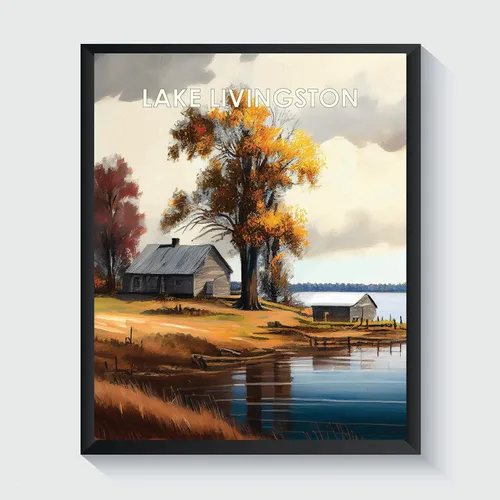 Vista 12 de Yellowstone Lake - Póster impreso artístico, ilustración, arte de pared, decoración de paisaje retro, paisaje, obra de arte para decoración de Lago
