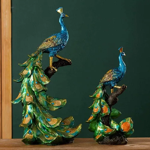 Vista 5 de qiuqiu Figura creativa de arte, escultura de pavo real, decoración del hogar, escultura de estatua de resina, decoración de decoración