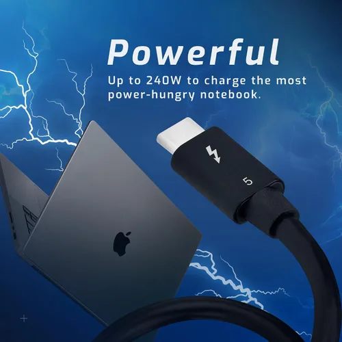Vista 5 de OWC Cable Thunderbolt 5 (USB-C) de 0.8 M, hasta 80 Gb/s de velocidad de datos bidireccional, hasta 120 Gb/s para mayor ancho de banda de pantalla