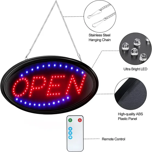 Vista 7 de FITNATE Letrero LED abierto con control remoto, letreros de luz eléctrica ultra brillante para negocios, función de temporizador, 2 modos