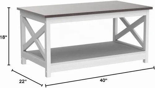 Vista 2 de Mesa de café Rainbow Sophia, mesa de café moderna de estilo casa de campo con almacenamiento de 2 niveles, 40 pulgadas, roble Sargent