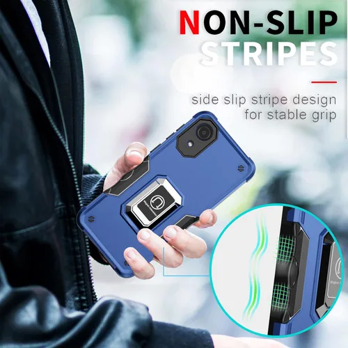 Vista 5 de Funda para Samsung Galaxy A03 Core, soporte magnético de anillo de metal, cubierta probada contra caídas, compatible con soporte magnético