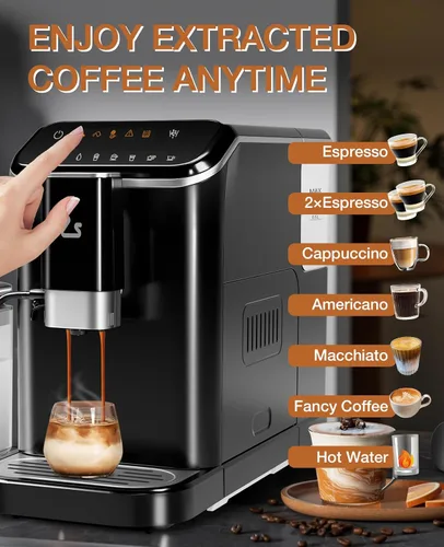 Vista 8 de GarveeTech Máquina de café expreso totalmente automática, máquina de café y café con espumador de leche automático, molinillo de granos espresso
