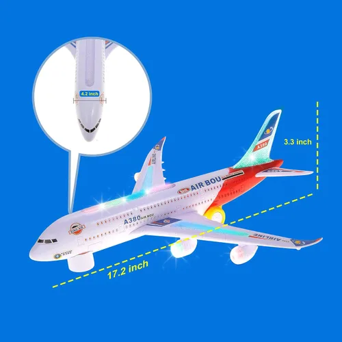 Vista 5 de PowerTRC Juguetes de avión para niños, juguete de acción Bump & Go con luz LED intermitente, música, sonido de avión, gran regalo para niños y niñas