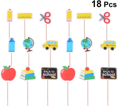 Vista 9 de 18pcs Back To Cupcake Topper Postre Fruit Cake Pick Palillos de dientes Primer Día de Aula Bienvenida Fiesta Decoración Accesorios Profesor