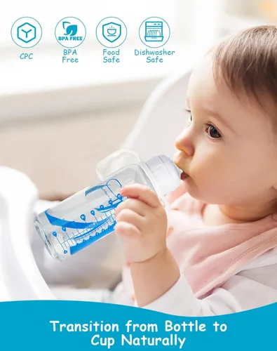 Vista 7 de Kit de conversión de vaso para biberones de vidrio estrechos y estrechos de Dr. Browns, kit de transición a prueba de derrames con boquilla