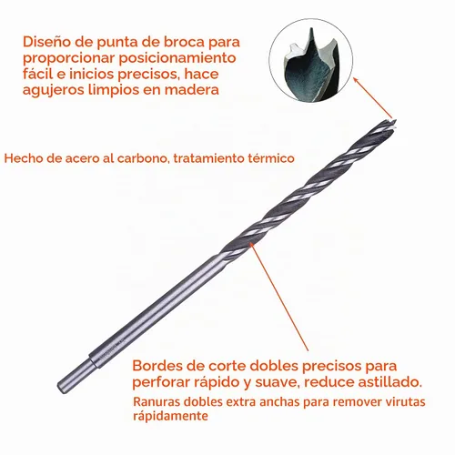 Vista 2 de NordWolf Juego de brocas de 7 piezas de 30 cm extra largas con punta Brad para madera, diseño de doble filo y doble hélice para cortar madera, PVC