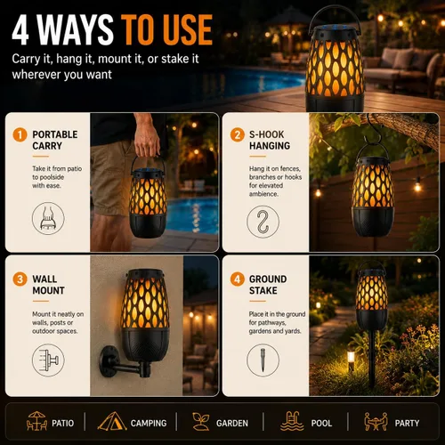 Vista 7 de Outdoor Bluetooth Speakers with Flame & RGB Lights, IPX6 Waterproof, 2 Pack