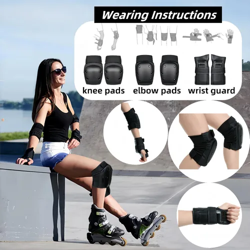 Vista 2 de Adult Knee and Elbow Pads Set with Wrist Guards, Protective Gear for Roller Skating, Inline Skating, Skateboarding, BMX, Scooter & Cycling