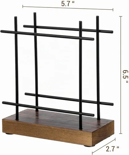 Vista 4 de MyGift Servilletero, metal negro con base de madera quemada Negro / Madera quemada