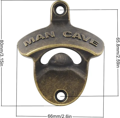 Vista 5 de Abrebotellas magnético de latón montado en la pared hombre cueva cerveza superior abridor con imanes montado en poste bronce antiguo