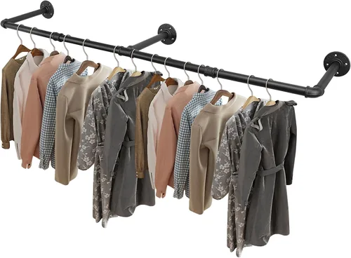 Vista 10 de Livabber Perchero Industrial de Tubería para Ropa, Perchero de Hierro Resistente Desmontable Montado en Pared, Barra de Ropa Rústica que Ahorra