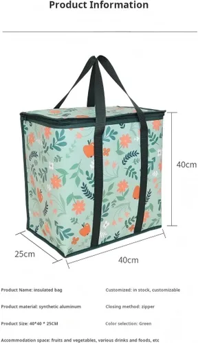 Vista 4 de Paquete de 2 bolsas aisladas para comestibles, reutilizables, bolsa térmica de gran capacidad para entrega de alimentos, bolsa térmica resistente a