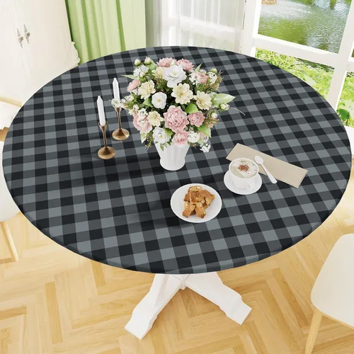 Vista 25 de Smiry - Mantel redondo de picnic de vinilo elástico impermeable con respaldo de franela, mantel de vinilo ajustable para mesas de 31-35 pulgadas