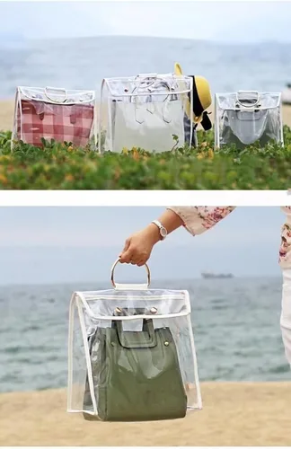 Vista 7 de Bolsa transparente para el polvo, organizador de bolso a prueba de polvo, soporte de gancho para armario (5.9 pulgadas 15.4 pulgadas 13 pulgadas)
