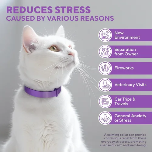 Vista 3 de Collar calmante para gatos y productos antiansiedad para mascotas, collares de feromonas calmantes felinas y alivio del estrés para gatos, ayuda