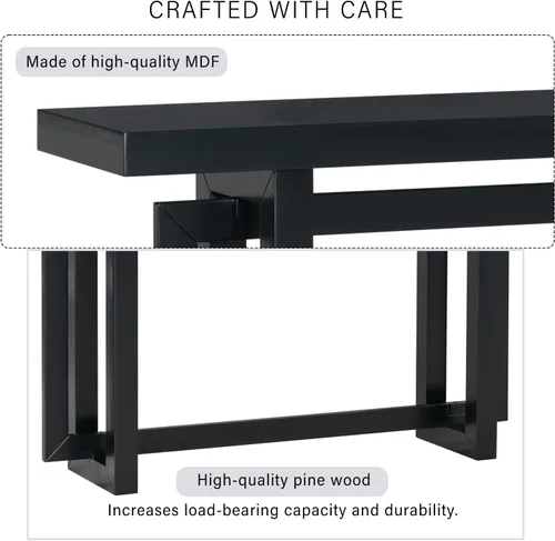 Vista 4 de Mesa consola de madera maciza, 59.1 pulgadas, entrada extralarga, mesa de sofá para entrada, pasillo, sala de estar, vestíbulo, estilo minimalista