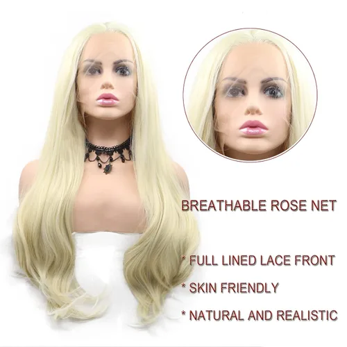Vista 2 de 613 Peluca rubia realista sin pegamento con encaje frontal, peluca ondulada larga para mujeres blancas, 613 HD con encaje frontal, línea de cabello