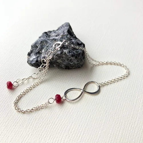 Vista 96 de Pulsera con dije de infinito con piedra natal, joyería hecha a mano, regalo para ella