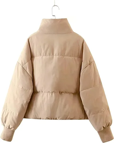 Vista 7 de Tanming Chaqueta acolchada casual para mujer, manga larga, cremallera completa, abrigo de invierno acolchado negro