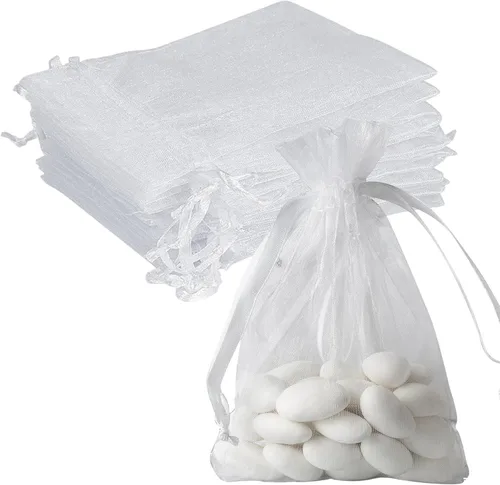 Vista 27 de Paquetes de 50 bolsas de regalo de organza de 4 x 6 pulgadas con cordón negro transparente, decoraciones de embalaje de tela transparente
