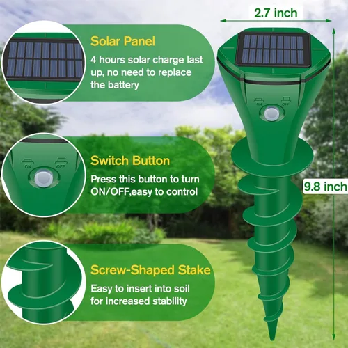 Vista 3 de Repelente de topos alimentado por energía solar, paquete de 2 repelente ultrasónico de gopher IP65 impermeable para césped, jardín, patio, repelente