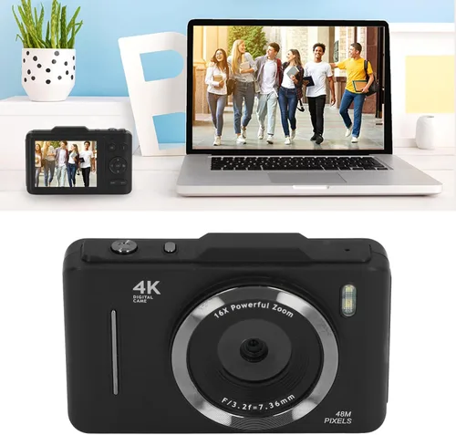 Vista 9 de Cámara digital 4K, cámara de video de bolsillo de 48MP con zoom digital de 16X y luz de flash, pantalla HD IPS de 2.8 pulgadas, cámara compacta