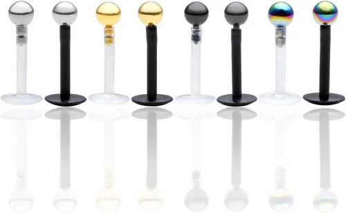 Vista 2 de Jovivi 8 piezas de bola de acero inoxidable de 16G con rosca interna de acrílico blanco Bioflex Monroe Labret Labret Lip Bar Longitud 5/16" o 1/4