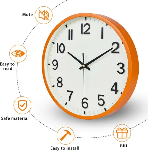 Vista 5 de Reloj de pared, moderno reloj de pared pequeño de 8 pulgadas, funciona con pilas, silencioso, analógico, clásico, para oficina, hogar, baño, cocina