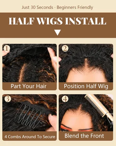 Vista 4 de FB30 - Peluca de cabello humano rizado birmano con 180% de densidad, con reflejos, cordón ombré, 3 en 1, sin pegamento, para usar y llevar, media