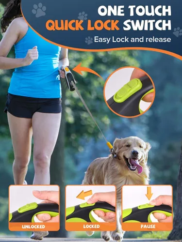 Vista 4 de Correa Retráctil para Perro con Luz LED, Douexio Mejorada Correa Retráctil 3 en 1 para Perros Pequeños y Medianos Hasta 66 lbs, 16 pies, Mango