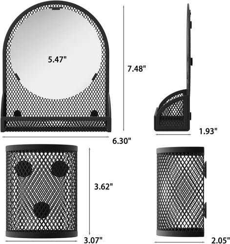 Vista 2 de Svartur Espejo magnético negro con 2 soportes para lápices, organizador de casillero para el trabajo, escuela, oficina, gimnasio, nevera