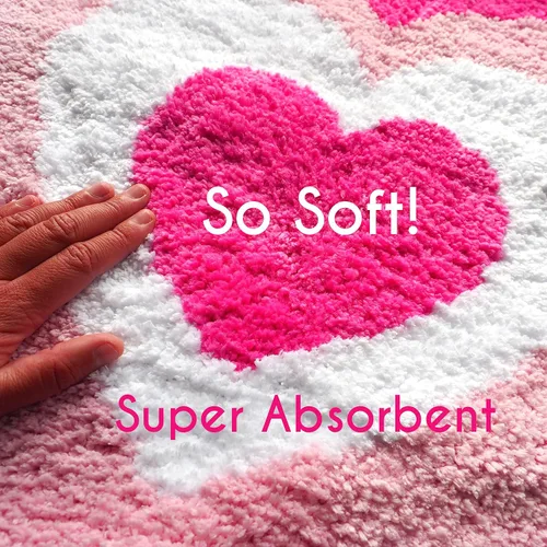 Vista 3 de Evovee Alfombra de baño de corazón rosa, divertida y bonita, decoración de baño, San Valentín, alfombra de ducha retro, funk, estética, divertida