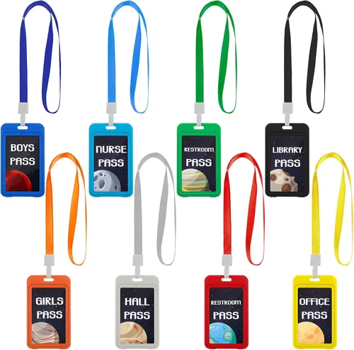 Vista 8 de Juego de 8 cordones de pasillo y pases escolares, juego de pases escolares de PVC irrompible, juego de pases escolares para profesores, biblioteca