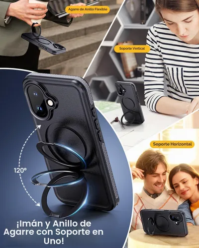 Vista 4 de Lanhiem Funda magnética impermeable para iPhone 17, a prueba de polvo, protector de pantalla integrado, [compatible con MagSafe] [Soporte invisible]