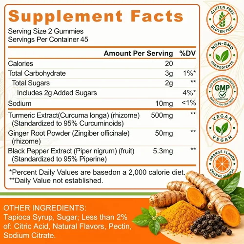 Vista 2 de Turmeric and Ginger Gummies 90 Count with Black Pepper for High Absorption