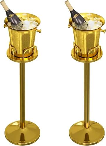 Vista 8 de Cubo de hielo con soporte de acero inoxidable para Navidad, cubo de hielo, cubo de vino en rejilla, cubo de hielo dorado champán para vino, cerveza