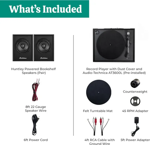 Vista 9 de Electrohome Montrose - Reproductor de discos de vinilo actualizable con Huntley, altavoces Bluetooth alimentados, controlador de 3 pulgadas, para un